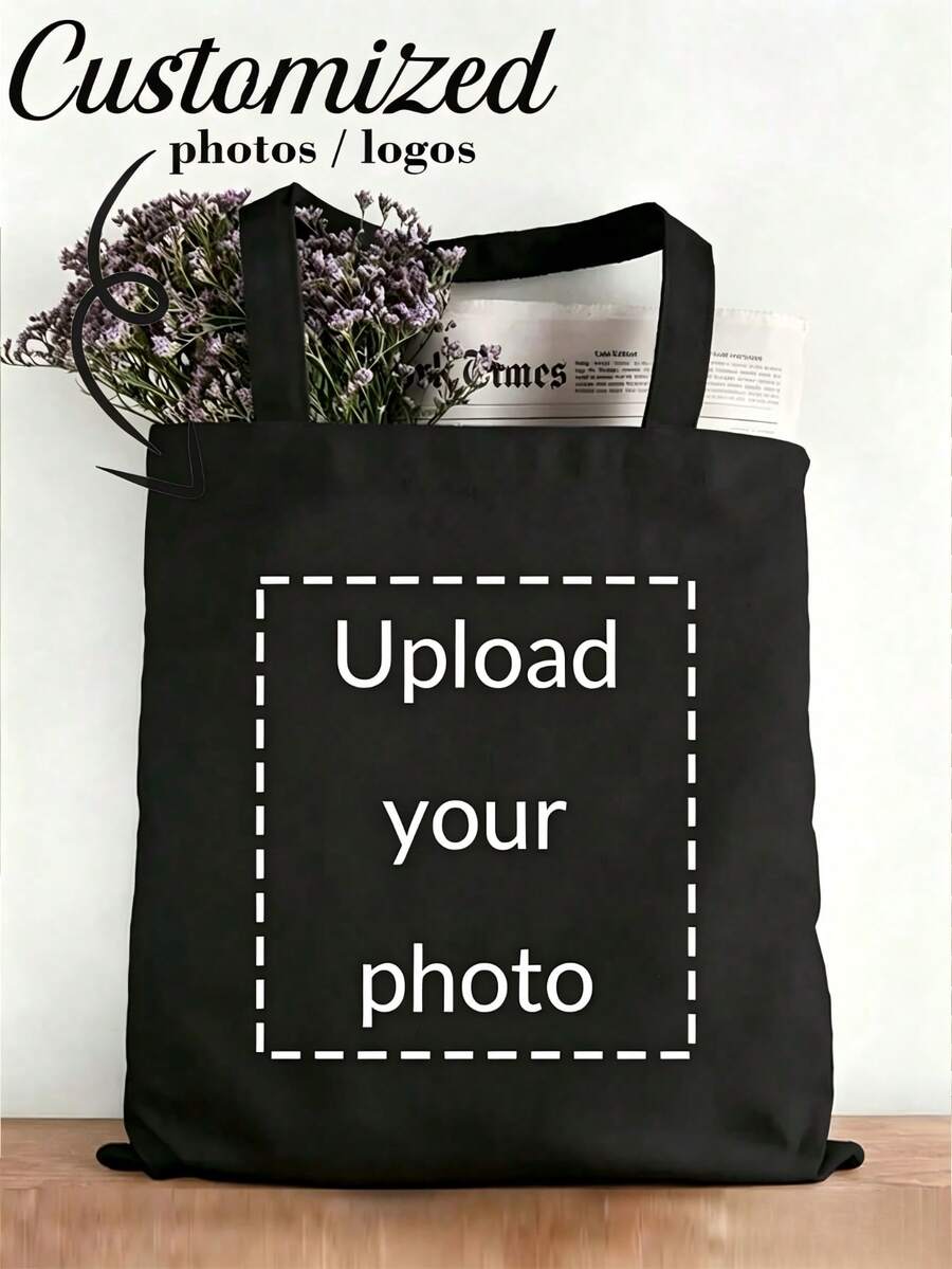 Personalized Women's Shoulder Bag With Customized Photos, Large Capacity Foldable Lightweight Handbag, Versatile Travel Bag, Mother's Day Gift - Black - View 1
