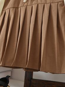 bearleader 3-7 Years Old Girls Academy Style Dress, Lapel Patchwork Long Sleeve Spring/Autumn Outfit - Khaki - View 7