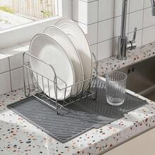 1pc Kitchen Countertop Silicone Drain Mat Coaster, Built-In Drainage Edge And Hanging Hole, Quick Dry Heat Resistant Non-Slip, Easy To Clean, Suitable For Tableware, Bar Counter And Sink Drainage - Grey - View 7