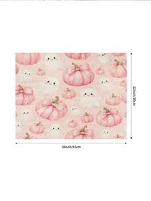 Halloween Cute Pink Pumpkin Table Runner, Throw Pillow, Placemat, Pink Background Bow Pumpkin Smiling Ghost Print Tablecloth, Sweet Girl Style Halloween Autumn Kitchen Dining Room Decor, Rectangular Table Runner - Multicolor - View 6