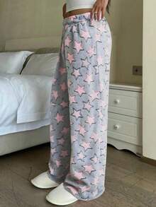 1pc Women's Plush Star Pattern Fluffy Pants, Elegant, Glamorous, Charming, Casual, Suitable For Vacation, Warm For Autumn/Winter, Cozy - Multicolor - View 5