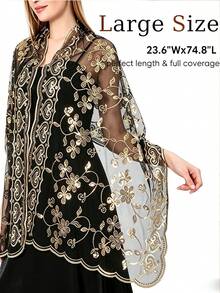 Sequin Floral Shawl Scarf, Women's Shiny Sheer Mesh Wedding Shawl, Suitable For Evening Gowns And Party Events - Multicolor - View 3
