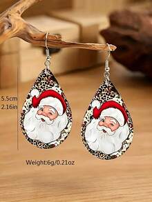 suteyi Pendientes colgantes de gota de lágrima de Navidad con estampado de Papá Noel, muñeco de nieve, árbol de Navidad, leopardo y cuadros, joyería de fiesta navideña, regalo para mujeres - Multicolor - Ver 4