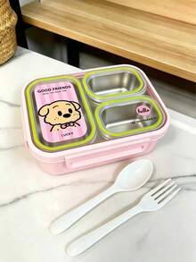 Cute Cartoon Print 3-Compartment 304 Stainless Steel Bento Box, Leak-Proof Portable Divided Lunch Box, Multi-Compartment Fresh-Keeping Meal Container For Students, Office Workers And Outdoor Use - Multicolor - View 12