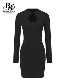 BADDIE REALM Women's Mini Bodycon Dress Keyhole Neckline Sexy Style For Daily Wear, Date Night And Clubbing - Black - View 9