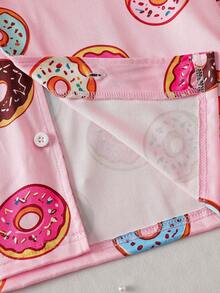 Tween Girl Fashion Casual Comfortable Cute Skin-Friendly Colorful Donut Digital Print Long Sleeve Cardigan & Pants Set, Suitable For Autumn/Winter Home & Daily Wear - Pink - View 7