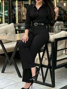 Fashion Classic High Waist Straight Leg Office Pants - Black - View 6