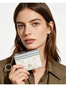 Coach Women's Signature Canvas Print Ultra-Thin Zipper ID Card Wallet, Credit Card Holder With Pockets - Light Blue - View 2