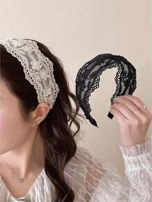 1/2pcs Floral Lace Headband, Suitable For Teenage Girls, Vintage Embroidered Hollow Out Headband, Sweet And Elegant Hair Accessory - Multicolor - View 7
