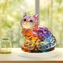 1pc Creative Cute Colorful Cat 2D Acrylic Desktop Ornament, Home Decor Prop For Living Room, Bedroom, Study, Suitable For Home And Living Room Holiday Decoration, Great Gift - Ornament - View 2