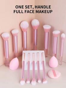 15pcs Professional Makeup Brush Set, 12pcs Aluminum Tube Makeup Brushes With 2 Large Makeup Sponges And 1 Powder Puff, Foundation Contour Blush Eyeshadow Highlighter Brushes, Complete Makeup Kit For Beginners, Ideal Gift For Girls - Multicolor - View 1