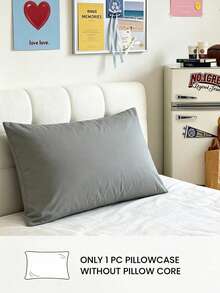 1pc Solid Color Pillowcase, No Pillow Insert, Soft Pillowcase, Wrinkle-Resistant, Fade-Resistant, Soft And Breathable, No Filling, Machine Washable - Grey - View 2