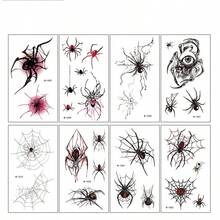 8 Sheets Halloween Spider Web Temporary Tattoo Stickers, Long-Lasting Easy To Apply And Remove, Self-Adhesive Red Black Spider Skull Gothic Face Body Decals For Cosplay Haunted House Carnival Decor - Black - View 11