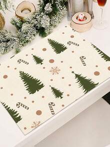 1pc Christmas Pattern Printed Table Runner, 4pcs Christmas Pattern Printed Placemats, Suitable For Holidays, Parties, Birthdays, Dinner, Kitchen Dining Table Decoration, All-Season Room Decor, Home Textile Decoration Table Runner - Multicolor - View 9