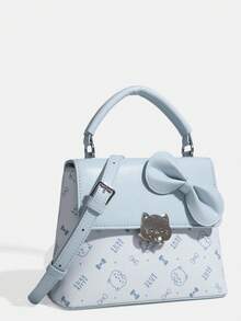 Autumn New Sweet Style Cat & Bow Pattern Handbag Crossbody Bag With Contrast Trim, Girly Design - Multicolor - View 1