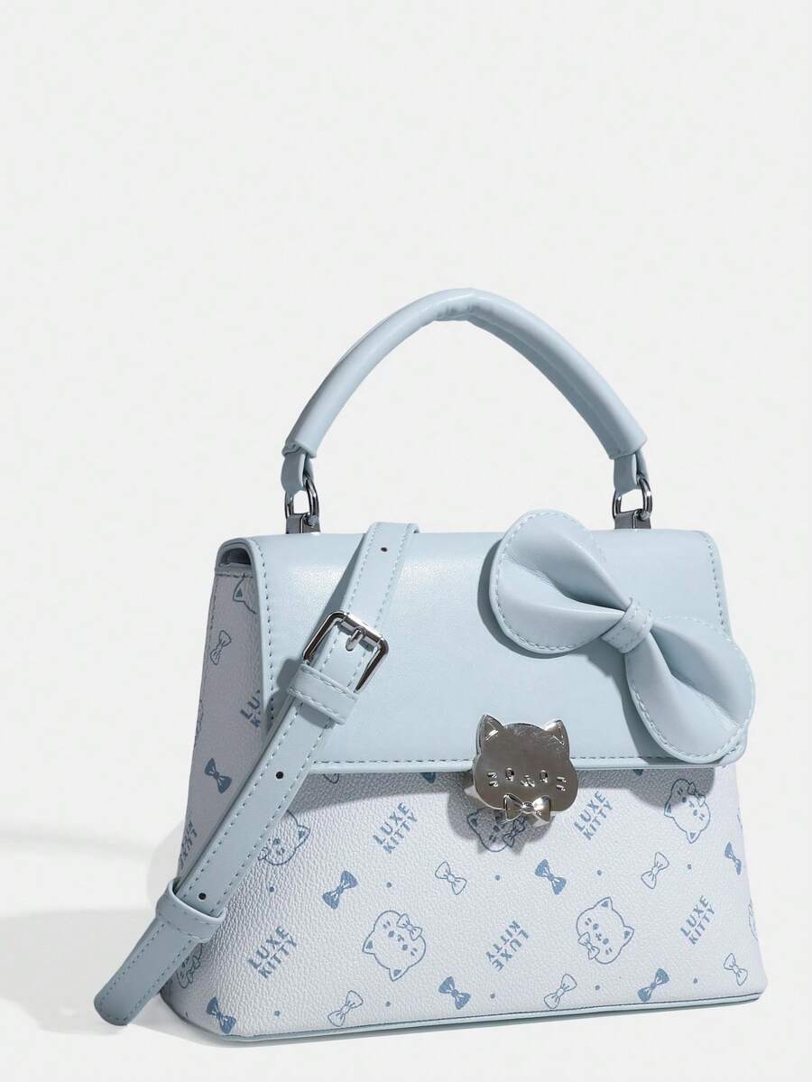 Autumn New Sweet Style Cat & Bow Pattern Handbag Crossbody Bag With Contrast Trim, Girly Design - Multicolor - View 1