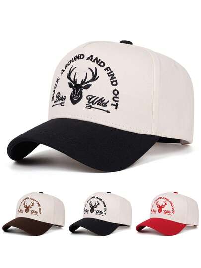 1pc Fashion Creative Hip Hop Hat Deer Head Embroidered Baseball Hat Street Skateboard Hat Outdoor Adjustable Sunshade Hat Daily Decorative Hat Unisex