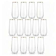 1/6/12pcs Transparent Gold Rim Champagne Glasses, Champagne/Cocktail Glasses, Reusable Unbreakable Acrylic Wine Glasses, Suitable For Weddings, Bachelor Parties And Various Party Events - View 12