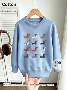 Kids Round Neck Sweatshirt, Multiple Dachshund Pattern Printed Pure Cotton Pullover, Soft Casual Long Sleeve Top - Blue - View 9