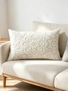 1入組曼陀羅刺繡靠墊套無填充物現代帆布抱枕套適用於沙發客廳 - 米色 - 查看 3