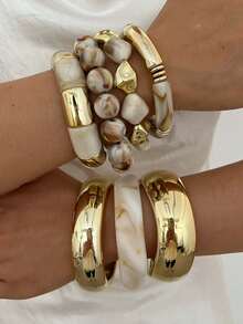 7/4/3pcs Vintage Elegant Fashion Beaded Bracelet Set, PMMA Geometric Casual Versatile, Suitable For Women's Daily Wear - Multicolor - View 2