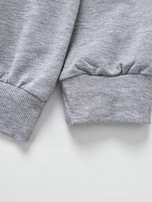 Setelan Olahraga 2 Potong Gaya Jalanan untuk Anak Perempuan, Sweatshirt Kerah Setengah Resleting dengan Cetakan Huruf & Celana Jogging Lebar, Musim Semi/Gugur - Grey - View 6