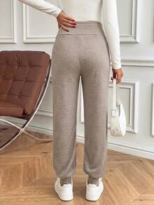 Pregnant Women's High-Stretch Khaki Maternity Jogger Pants: High Waist Belly Support For Work, Lounge & Daily Activities - Khaki - View 2