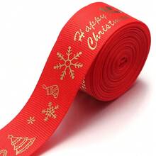 5 Yards/Roll 2.5cm Polyester Christmas Series Gold Foil Ribbon Bows Flowers Gift Packaging Material Christmas Ribbon For Flowers Cakes Christmas Tree Decoration Ribbed Ribbon DIY Decoration Packaging Gifts Party Holiday Supplies - Webbing - View 24