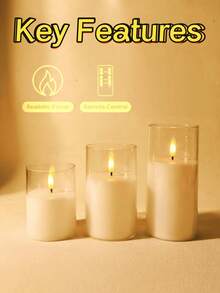 3pcs LED Electronic Candle Set With Remote Timer Function, Outdoor Electric Pillar Candles, Battery Operated Candle Lights, Realistic Flame Electronic Pillar Candles, Warm Flame, Birthday Wedding Decoration, Suitable For Lanterns, Yards, Christmas, Home Decor, Easter, Graduation, Valentine's Day And Other Occasions - White - View 4