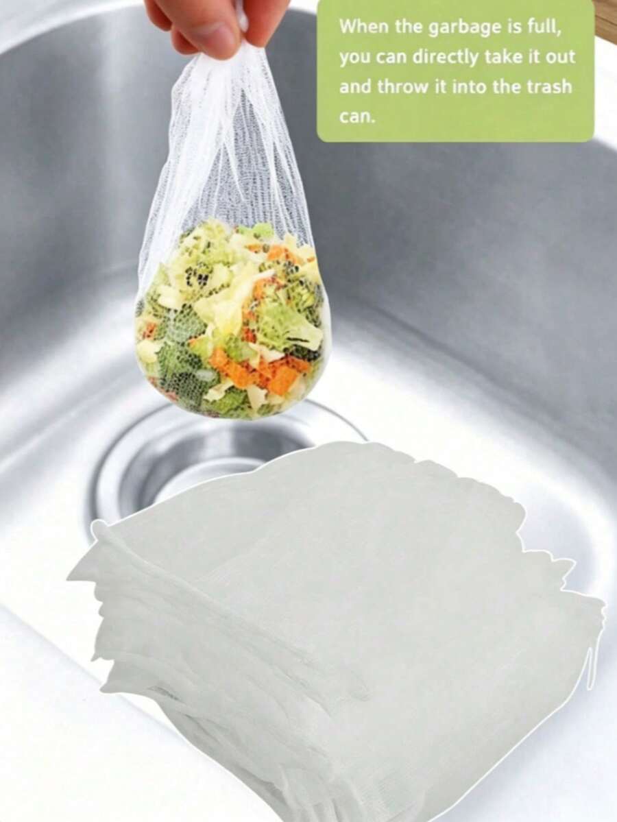 White Kitchen Sink Filter Bag - Disposable Mesh Drain Strainer, Fine Mesh Fabric | Anti-Clogging Elastic Garbage Net, Suitable For Sinks, Wash Basins And Floor Drains | Reusable Durable Corner Mesh Filter And Drain Rack - View 1