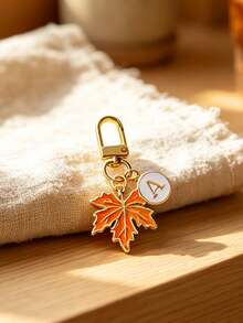 Maple Leaf Garden Decor Pendant, Letter And Maple Leaf Floral Style Keychain, A-Z Design, Handbag Charm, Maple Leaf Bag Decor, Elegant Letter Pendant, Car Accessory, Suitable For Keyring, Bag, Wallet, Gift, Suitable For Girls, Women, Suitable For Birthday, Maple Leaf Festival, Thanksgiving Gift - Multicolor - View 6