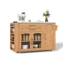 Mobile Kitchen Island With Foldable Work Surface, Kitchen Cart, 5 Wheels, Multiple Storage Solutions, Spice Rack, Cutlery Drawer, 120 X 45 (70) X 90 Cm - Natural Color - View 1
