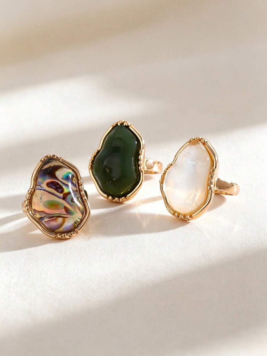 1pc Abalone Shell White Shell Minimalist Metal Elegant Personalized Ring For Women Daily Wear - Geometric Shape - View 1