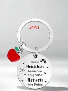 1pc/6pcs/15pcs/24pcs German Engraved Keychain Apple Pendant Thanksgiving Kindergarten Teacher Gift Early Childhood Educator Commemorative Key Hanger - Silver - View 10