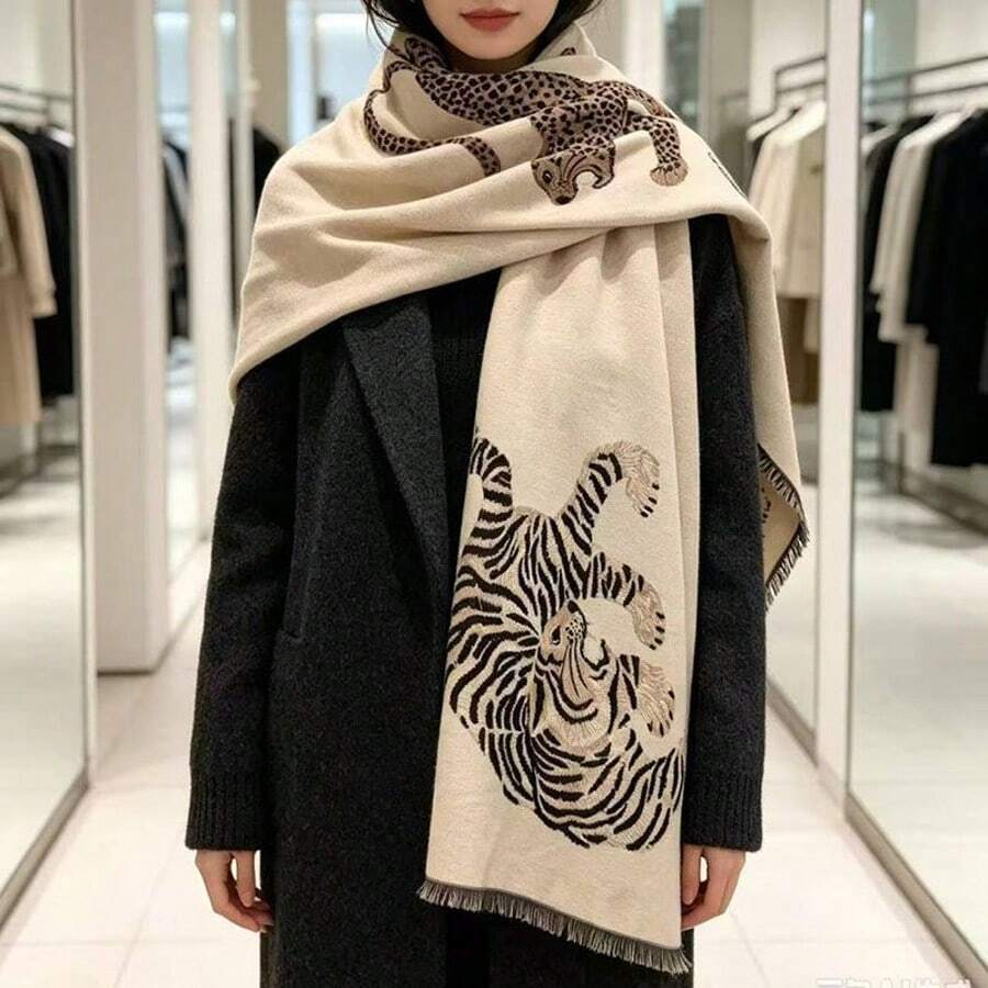 Old Money Style Leopard Print Shawl Cape, Thickened Autumn/Winter Scarf For Women, Elegant And Luxurious Neck Warmer - Multicolor - View 1