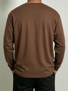 ZYNTH BALENO Men's Fashion Patchwork Loose Drop Shoulder Crew Neck Long Sleeve T-Shirt, Suitable For Gym, Sports, Running, Hiking - Brown - View 8