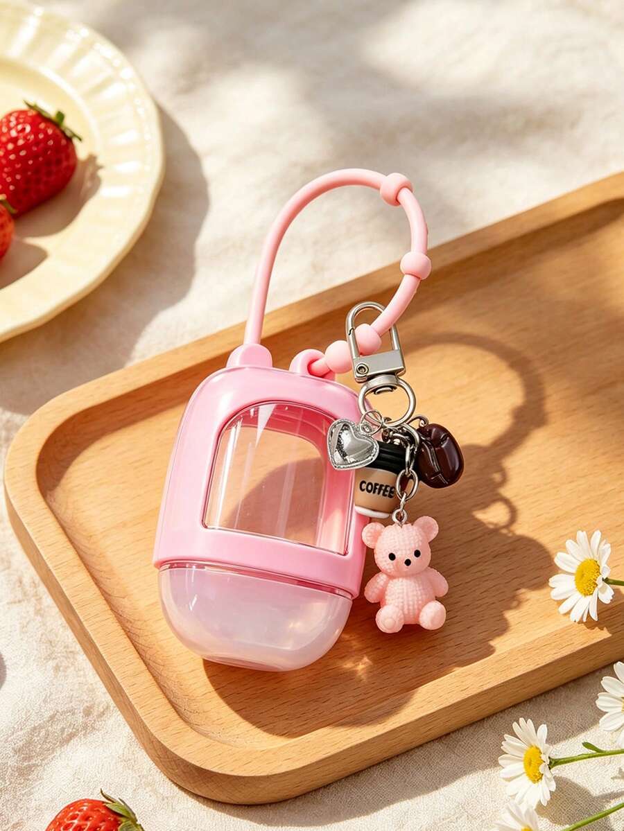 Cute Teddy Bear Filling Squeeze Bottle, Paired With Cute Coffee Pendant, Portable Mini Hand Sanitizer Bottle With Silicone Cover, Leak Proof Design - Multicolor - View 1