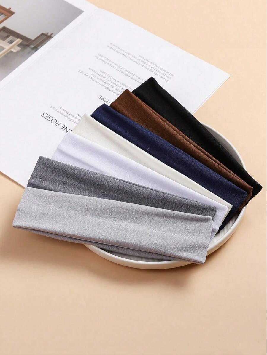 8pcs Dark Solid Color Elastic Yoga Hair Bands Suitable For Daily Sports Use - Multicolor - View 1