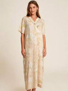 Hart & Haze 1pc Women V-Neck Comfortable Maternity Nightgown, Summer - Apricot - View 1