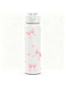 1/5Pcs 25oz Plastic Water Bottle, Sweet Pink Ribbon Bow Knot Heart Allover Print, Flip-Top Portable Leak-Resistant Drink Cup With Lanyard, Fit For Commute Office Gym Short Trip, Thoughtful Gift For Close Friends Relatives For Daily Use - Light Pink With Bow - View 8