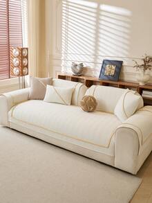 1PC Solid Color Premium Chenille Sofa Cover, Anti-Slip Protection For Living Room Sofa, Suitable For 1-4 Seater Sofa, White Textured Fabric For All Seasons, Living Room Essential | Minimalist Style Sofa Cover | Snug Fit Design, Dedicated Sofa Cover - Beige - View 5