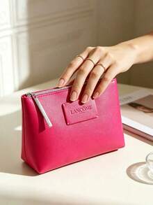 Lancôme Lancome Bright Pink Faux‑Leather Cosmetic Pouch With Brand Label, Multi‑Purpose Travel Makeup Storage Bag, Portable And Durable, For Personal Use And Gift Giving, LANCOME‑GIFT‑16 - Hot Pink - View 8