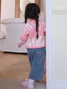 1pc Cute Casual Long Sleeve Color Block Pattern Pullover Sweater For Baby Girls, Spring/Autumn - Pink - View 5