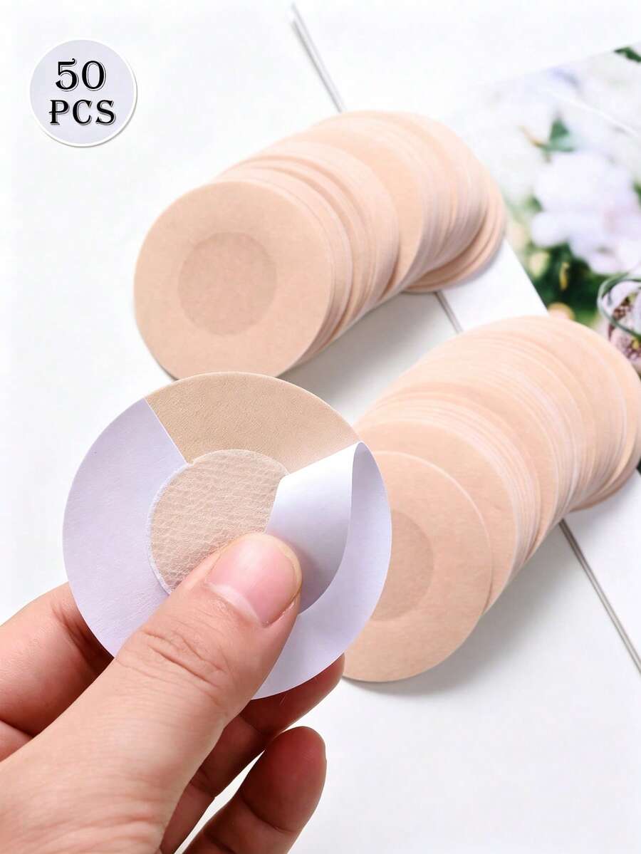 Penutup Puting Sekali Pakai, Bantalan Payudara Kain Non-Woven Tipis Berwarna Kulit yang Bernapas, Tidak Terlihat dan Tanpa Jahitan - Khaki - View 1