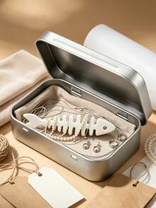 Printed With "Miscellaneous" Retro Pattern Jewelry Storage Box, Portable Snap‑Lock Travel Jewelry Case With Fishbone Divider, Earring Ring Necklace Organizer,Small Jewellery Holder For Dorm Vanity, Gift For Birthday Valentine's Day For Women Students - Multicolor - View 7