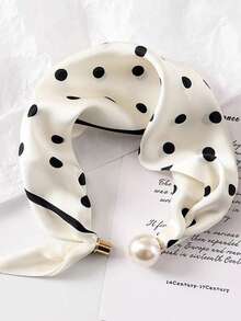 1pc Women's Instant Magnetic Pearl Button Silk Scarf, Lightweight Printed Neck Scarf, Daily Use, Travel Gift Accessory - Multicolor - View 2