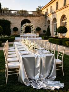 1pc Satin Rectangular Tablecloth, Smooth Fabric Tablecloth Suitable For Wedding, Party, Birthday Table Decoration, 57.09" X 104.33" (Approx. 145 X 265cm), Multi-Color - Multicolor - View 25