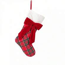 Red Christmas Stockings Retro Plaid Bow Hanging Decorative Socks For Mantel - Green - View 1