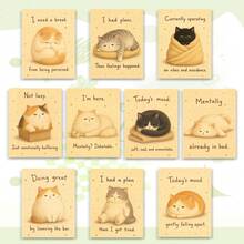 10pcs 10*12.7cm Aesthetic Cat Word Art Stickers Humorous Graphic Decals Card For Scrapbooking Wall Collage Gift Wrapping DIY Craft - 10Pcs - View 11