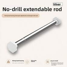 1pc No-Drill Adjustable Shower Curtain Rod, Telescopic Rod Available In Black, White, Grey With Multiple Sizes, Can Be Used As Curtain Rod, Closet Rod, Balcony Drying Rack, Towel Bar, Etc., Suitable For Bathroom, Closet, Balcony, Door And Window And Other Various Scenes - Hexagonal Cushion - View 43